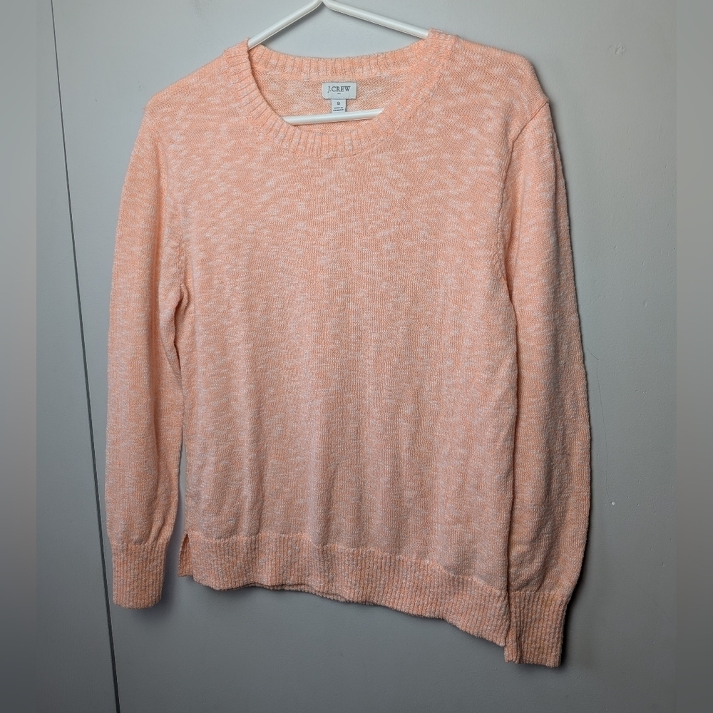J. CREW Women Crewneck Shirt Size Small Orange And White Stretch Cotton